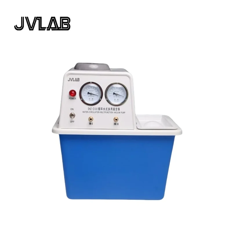 JVLAB SHZ-D (III) مضخة تفريغ المياه المتداولة لمختبر الكيمياء 15 لتر خزان 180 وات 60 لتر/دقيقة تدفق 8 متر رفع البناء البلاستيكي