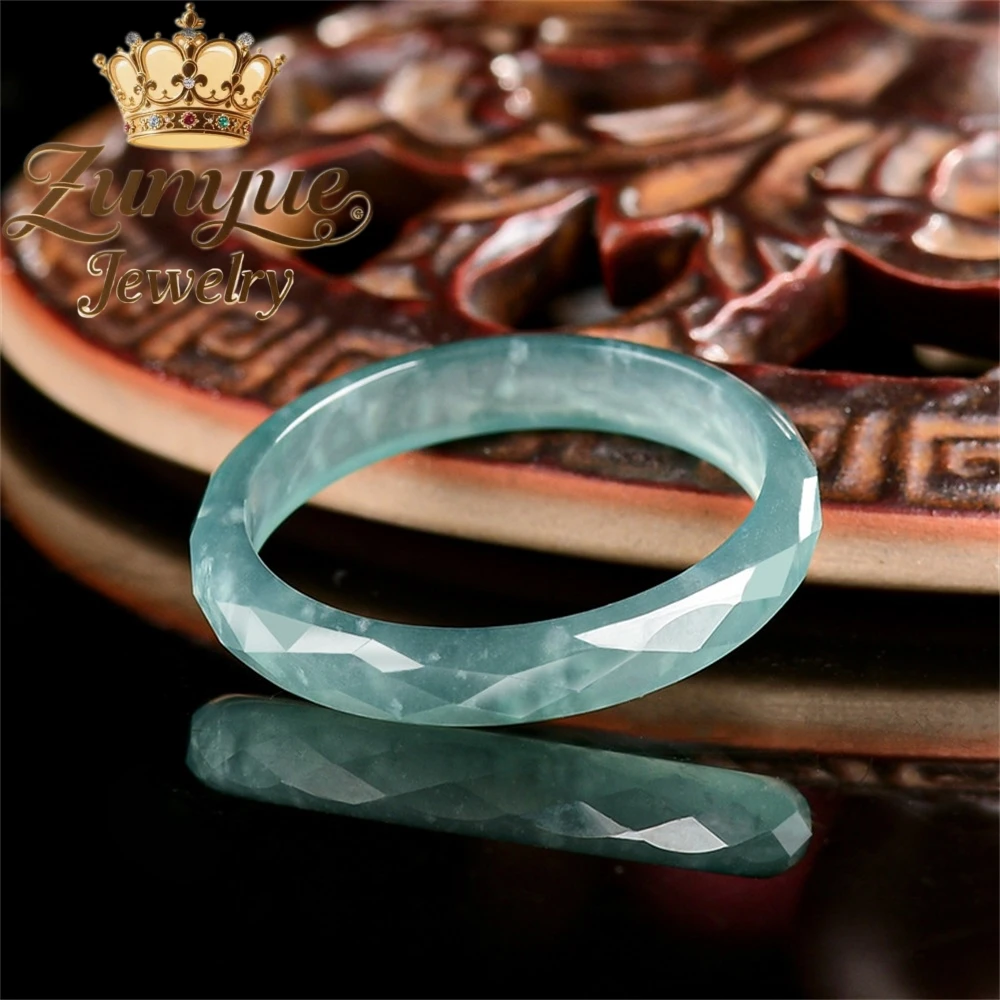 

Natural A-Grade Jade Blue Water Diamond Face Rings For Men And Women Simple Jade Ring Jewelry Couple Ring Luxury Jewelry
