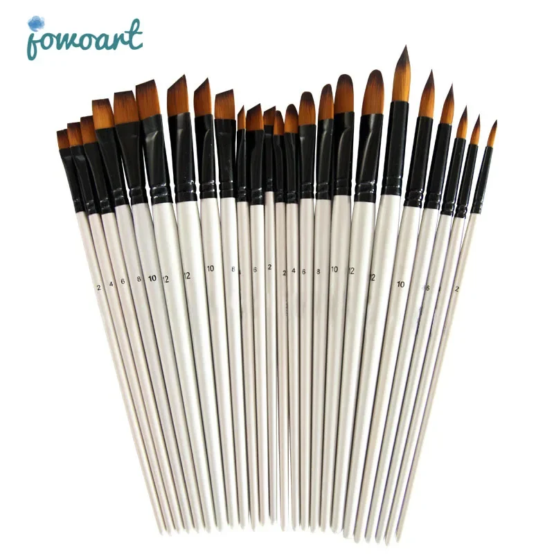 Dois Tons Nylon Escova De Cabelo para Iniciantes, Pérola Branco Pólo De Madeira, Pintura A Óleo, Aquarela, Arte, 6 Pcs por Conjunto