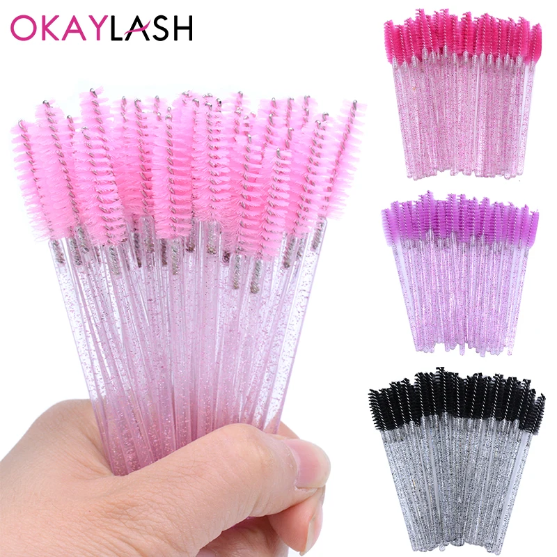 50pcs Sparkling Eyelash Mascara Wands Lash Extension Brush Shining Lash Spoolies Comb Eye Lashes Eyebrow Brushes