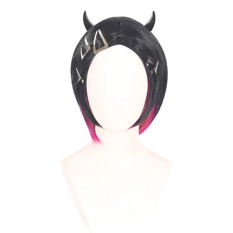 L-email Wig-Jogo de Cabelo Sintético Valorant Cravo Cosplay Peruca, Preto Misturado Cor Rosa, Perucas Resistentes ao Calor, 35cm