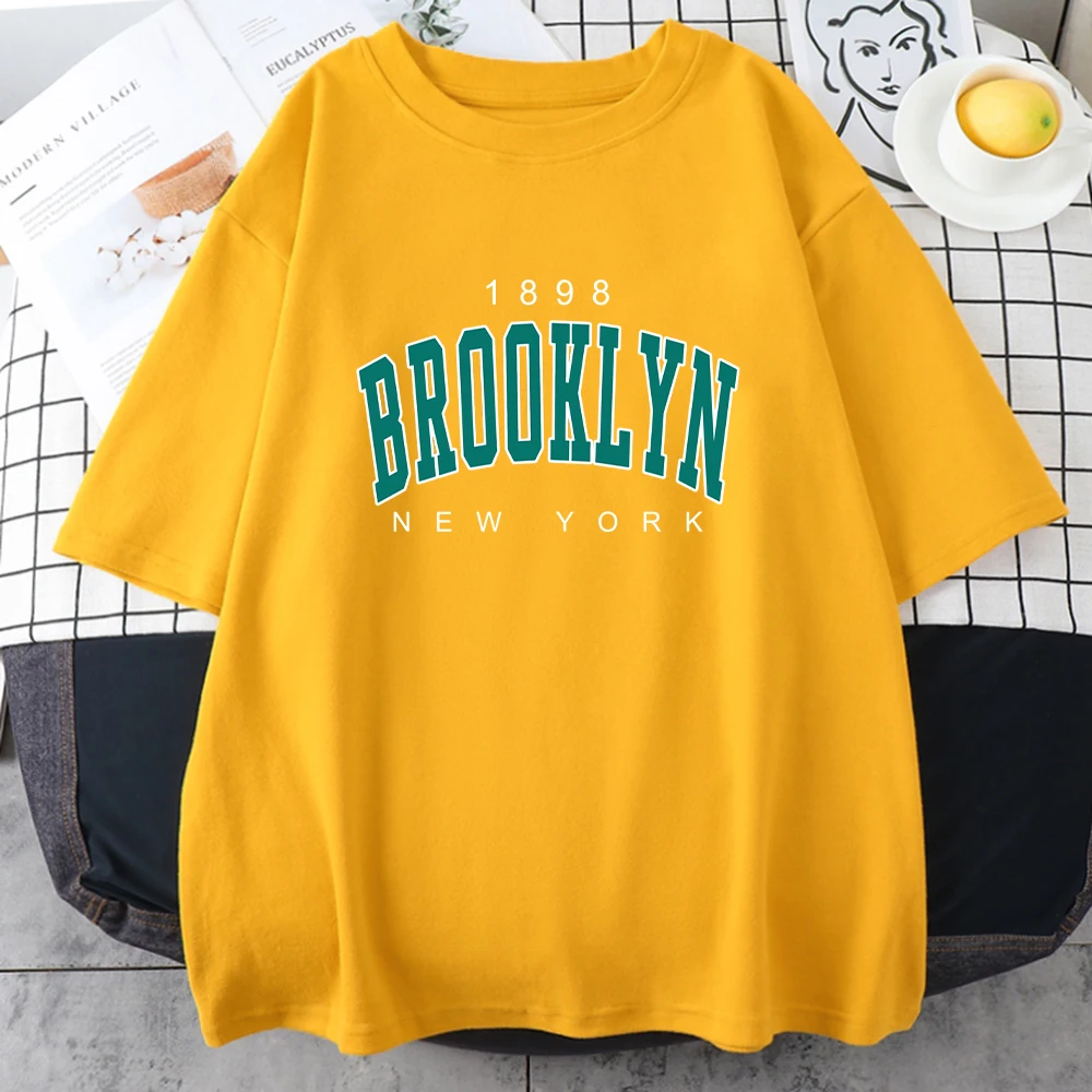 1898 Brooklyn New York Letter Men Cotton T-Shirts Summer Breathable Tee Clothing Street Casual Tops Breathable Mans Short Sleeve