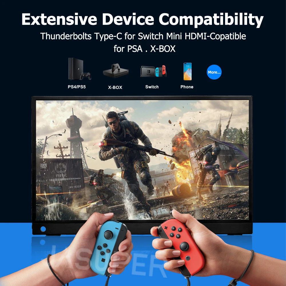 UHD 휴대용 모니터 2560*1440 IPS HDR 게이밍 디스플레이, 컴퓨터 노트북 Xbox PS4/5 스위치용 듀얼 USB C HDMI, 15.6 인치, 2K