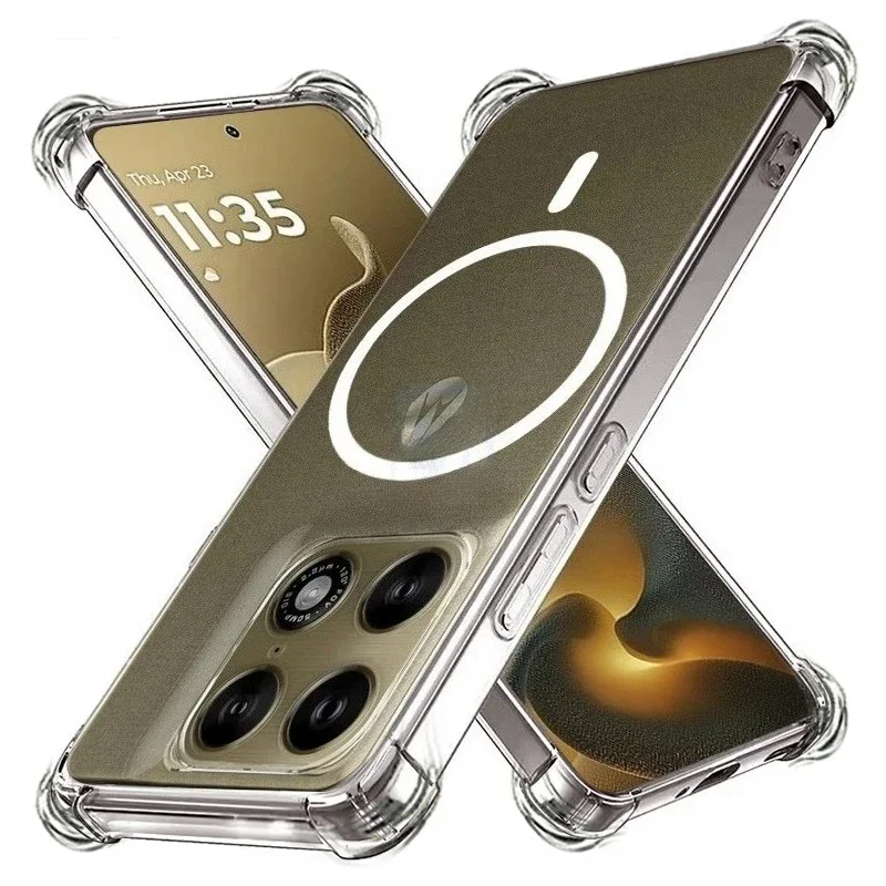 Magsafe Magnetische Transparente Hülle für Motorola Signature Edge 70 Pro 50 Ultra 60Fusion Airbag Weiche Silikon Stoßfeste Abdeckung