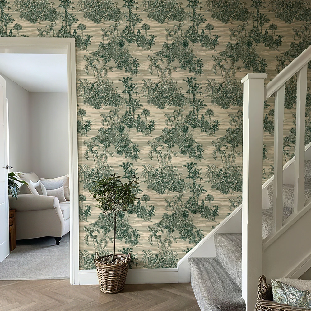 Green Jungle PVC Peel And Stick Wallpaper Rain Forest Trees Vinyl Wall Decor Retro Waterproof Furniture Cabinet Sticker