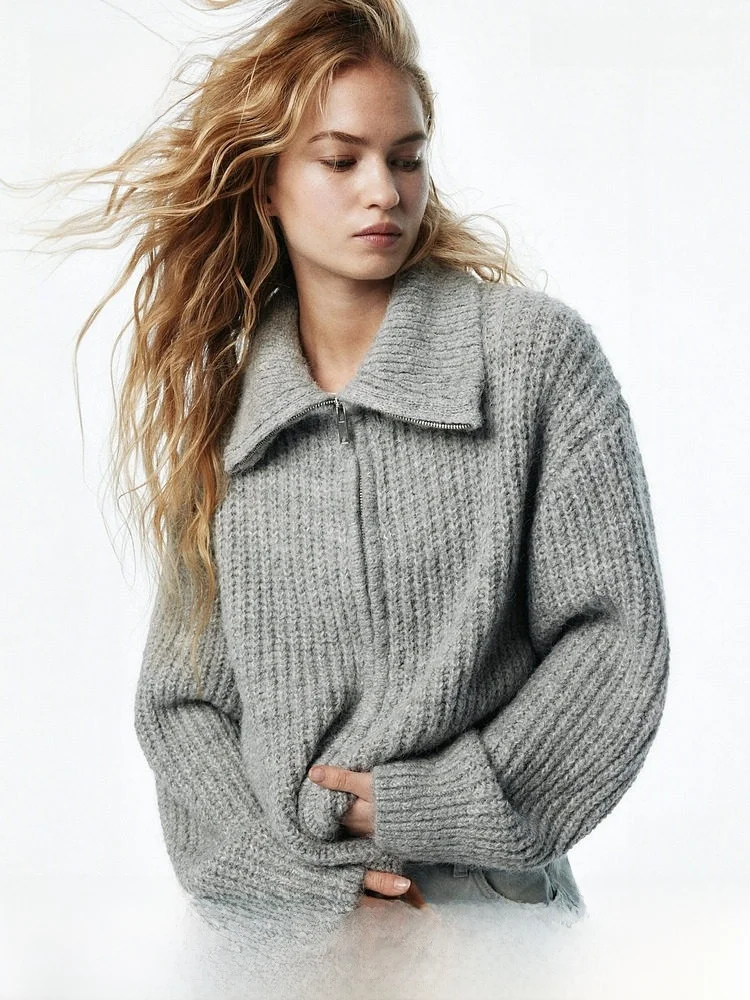 

H&M Women's Knitted Open Cardigan Summer Casual Style Polyester Fiber Zipper Design Luxury Quiet Fashion Outerwear 1315990