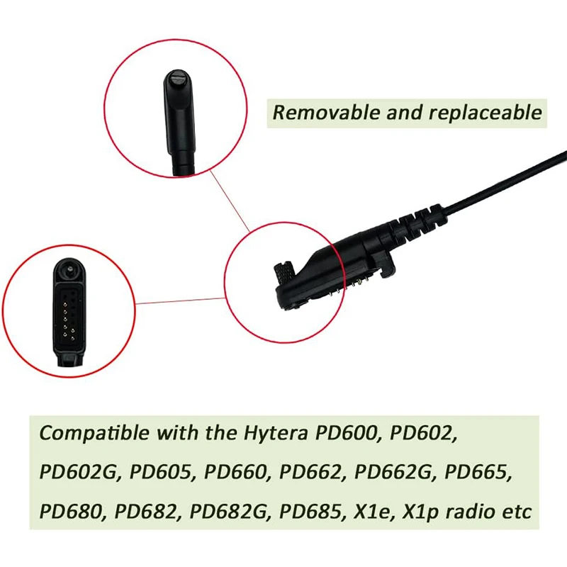 RISENKE Radio Headset with PTT Mic, Acoustic Tube Earpiece, for Hytera PD600, PD602, PD605, PD662, X1p, X1e, PD685, PD680, PD682