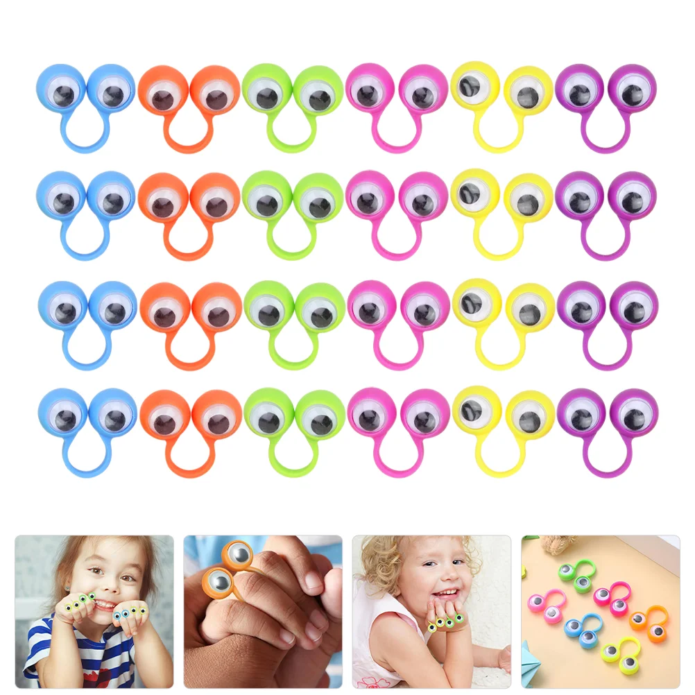 24 Pcs Big Eyes Ring Plastic Ball Eyeball Finger Puppet Rings Kids Toy Christmas