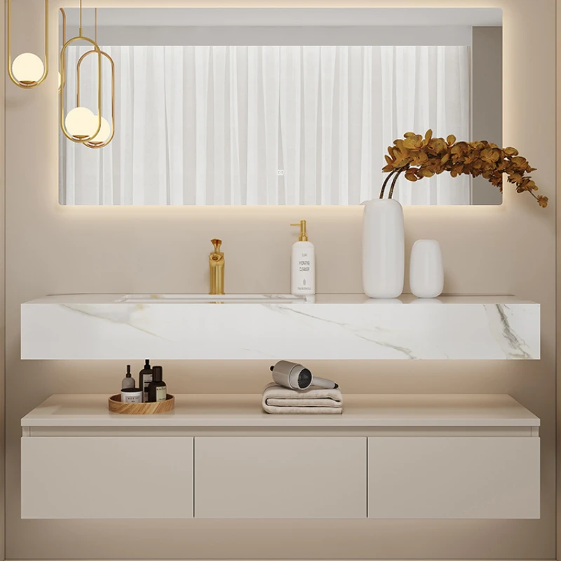 

Modern simple integrated wind rock plate washbasin bathroom cabinet combination