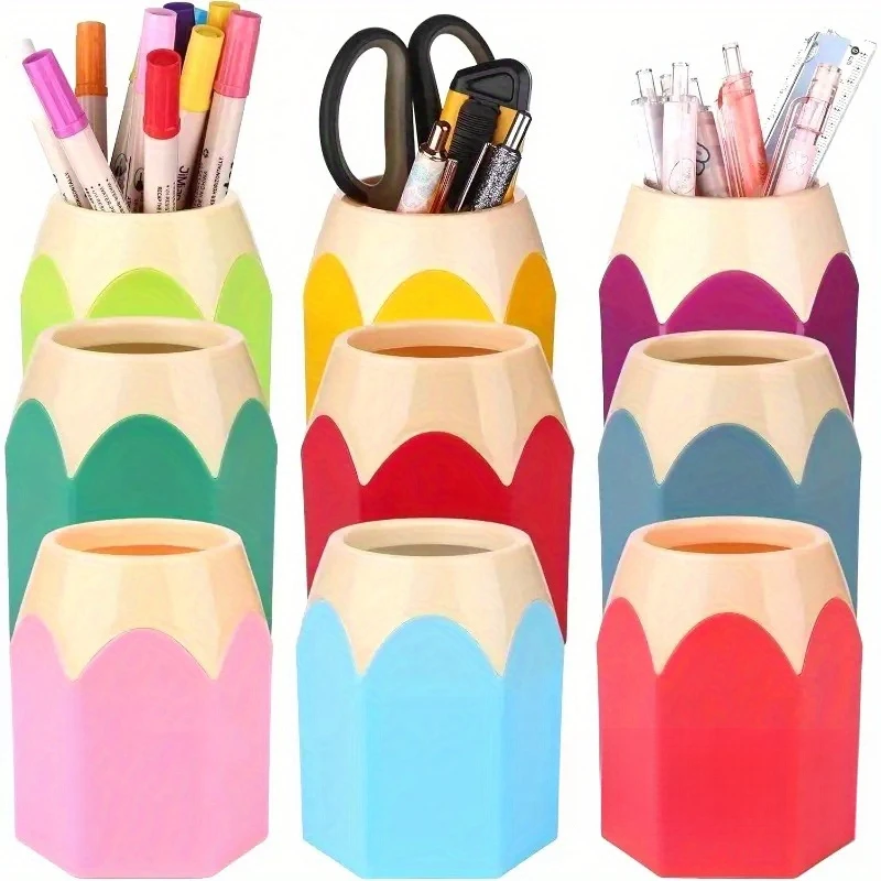 12pcs Colorful Pencil-Shaped Desk Organizers - Portable, Divided Storage for Pens And Pencils, Ideal for Students, Office, Home