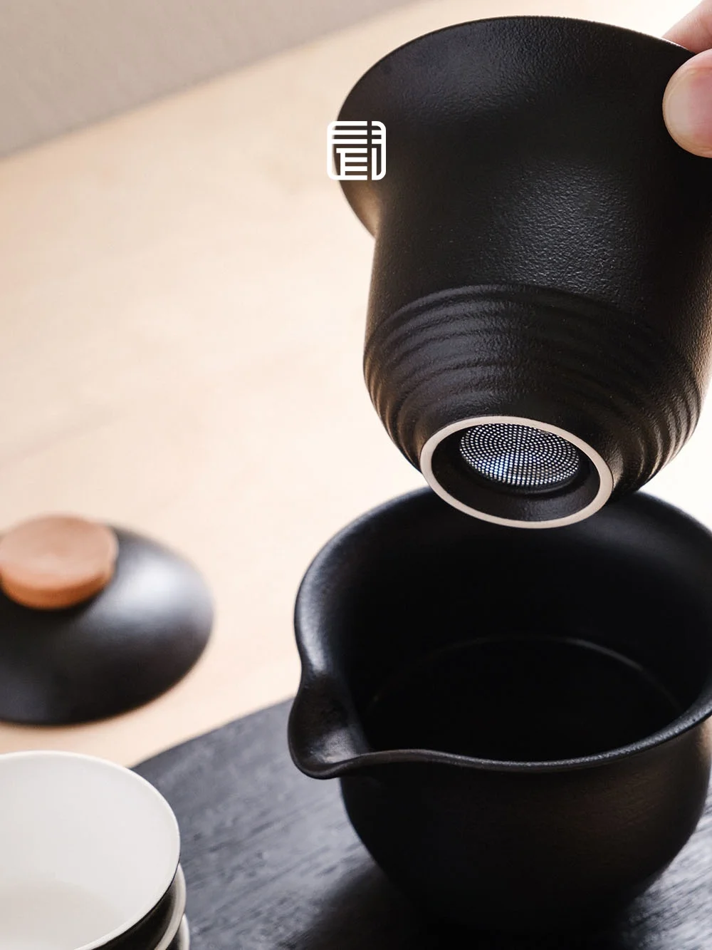 Wusei Portable Travel Tea Set Black Sand Teapot with Three Cups Outdoor Carry-On Storage Bag Ceramic Tea Utensils Set for Out...