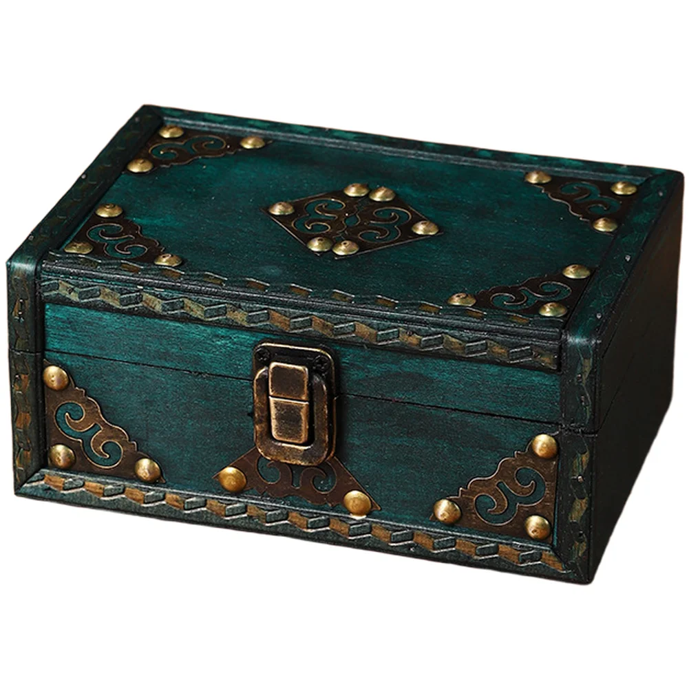 Wooden Desk Organizer Box for Jewelry Storage Vintage Design Compact Size Decorative Trinket Holder with Alloy Clasps