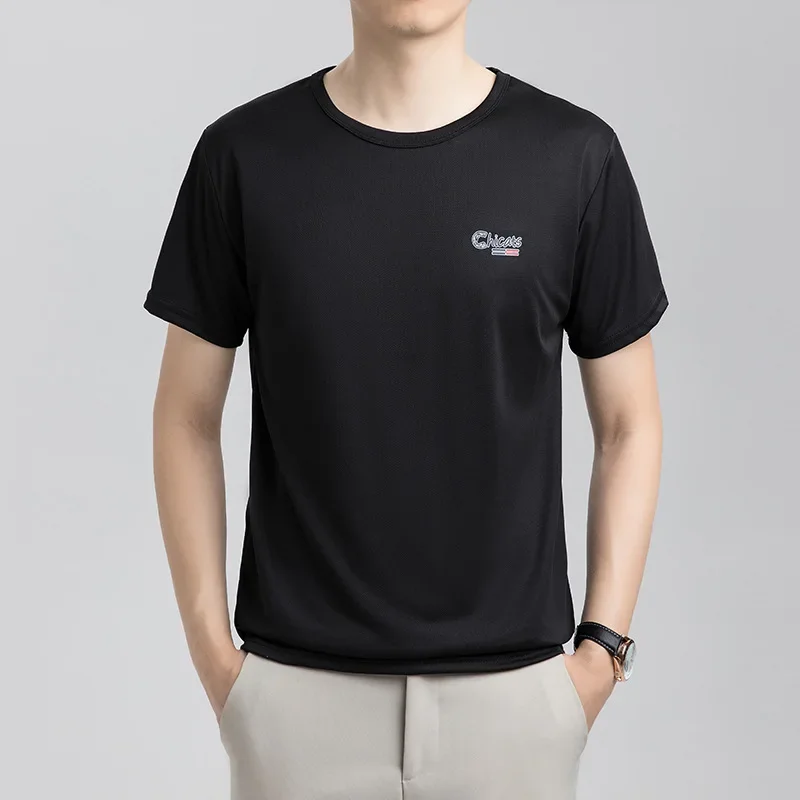 Summer Ice Silk T-shirt Men's Cold Short Sleeve O-neck Stretch Quick-drying Breathable Sports Shirt T Shirt Men image 6