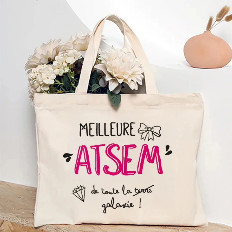 French School ATSEM Appreciation Design Tote Bag - Durable Polyester Shopping Bags with French School Inspired Shoulder Bag