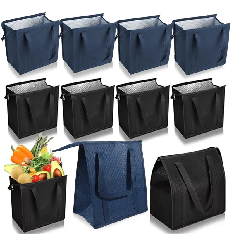 

Большая изолированная многоразовая сумка для продуктов с застежкой-молнией и передним карманом, сохраняет прохладу/теплый для часов для кемпинга, пикника, рыбалки, покупок