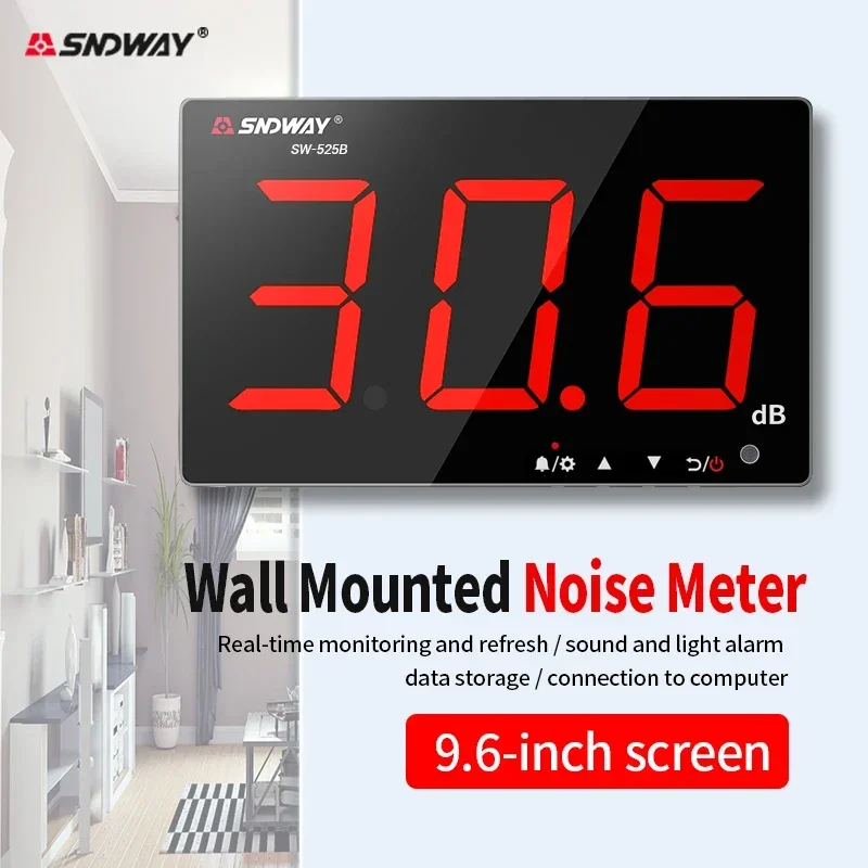 SNDWAY SW-525 Digital Sound Level Meter 30-130dB Wall Mounted Noise Decibel Meter Professional Decibel Detector Environmental Sa