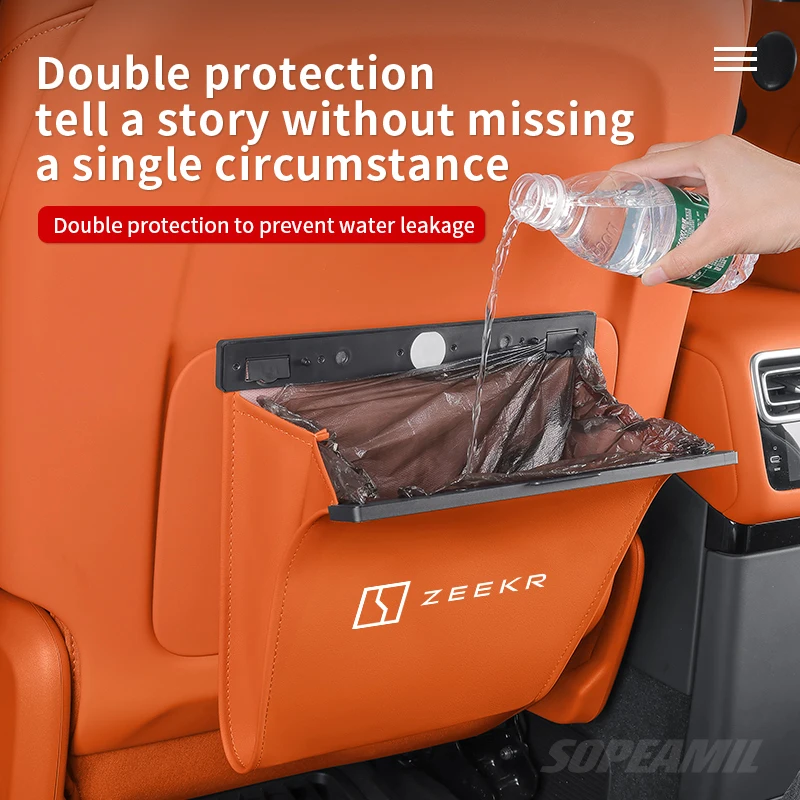 Car Garbage Bag For ZEEKR X 001 007 009 MIX 9X Led Light Magnetic Adsorption Seat Back Hanging Storage Bag Trash can Accessories view 4
