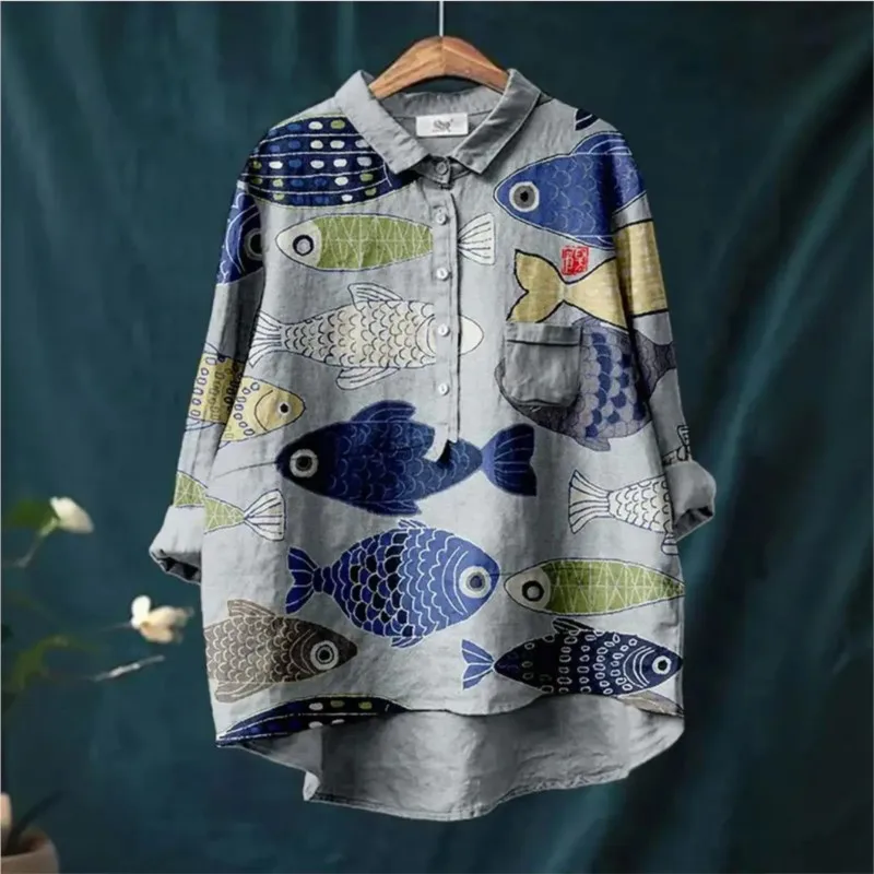 เสื้อเชิ้ตติดกระดุมพิมพ์ลายดอกไม้ทรงหลวมลำลองสำหรับสุภาพสตรี - เสื้อที่น่าสนใจสำหรับแมว สุนัข และสัตว์เล็กๆ ต่างๆ