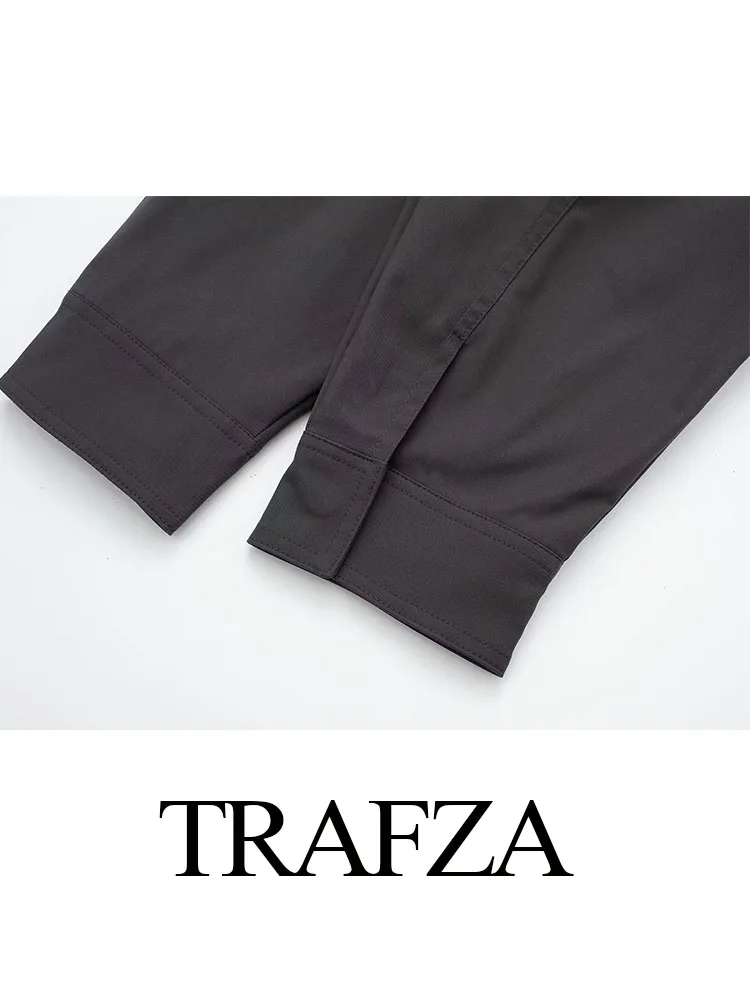 TRAFZA Herfst Vrouw Elegante Lange Mouwen Turn-down Kraag Slanke Jas Vrouwen Casual Ritsvak Versieren Effen Pilotenjack