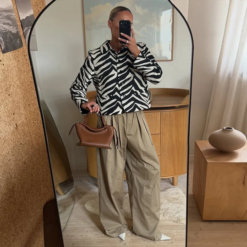 Damen-Crop-Mäntel, Zebra-Muster, Revers, Langarmjacken, Herbst, Damen, einreihig, mit Einsätzen, schmale Jacke, neue Oberbekleidung – Detail 12