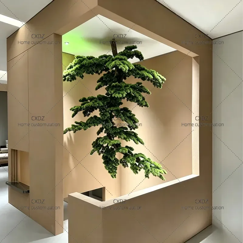 Simulation Hanging Pine Tree Artificial Welcome Pine New Chinese Style Office Hotel Ceiling Large Pendant Wall Decoration