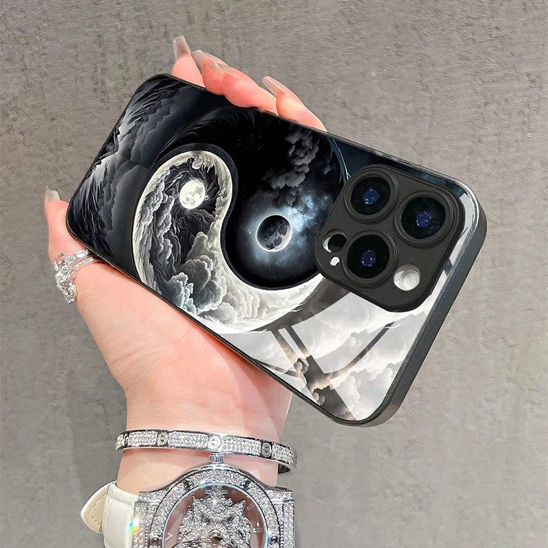 يين يانغ باغوا تشكيل نمط الزجاج المقسى جراب هاتف آيفون 17 برو ماكس 16 15 14 13 12 11 17Air 16E 7 Plus XR XS غطاء #4