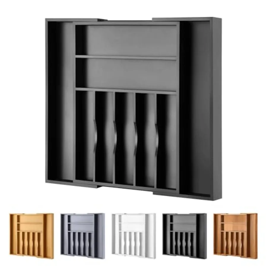 

Large Premium Bamboo Silverware Organizer - Drawer Organizer and Utensil Organizer - 1"x1." Cutlery Tray with Dividers for Kitc