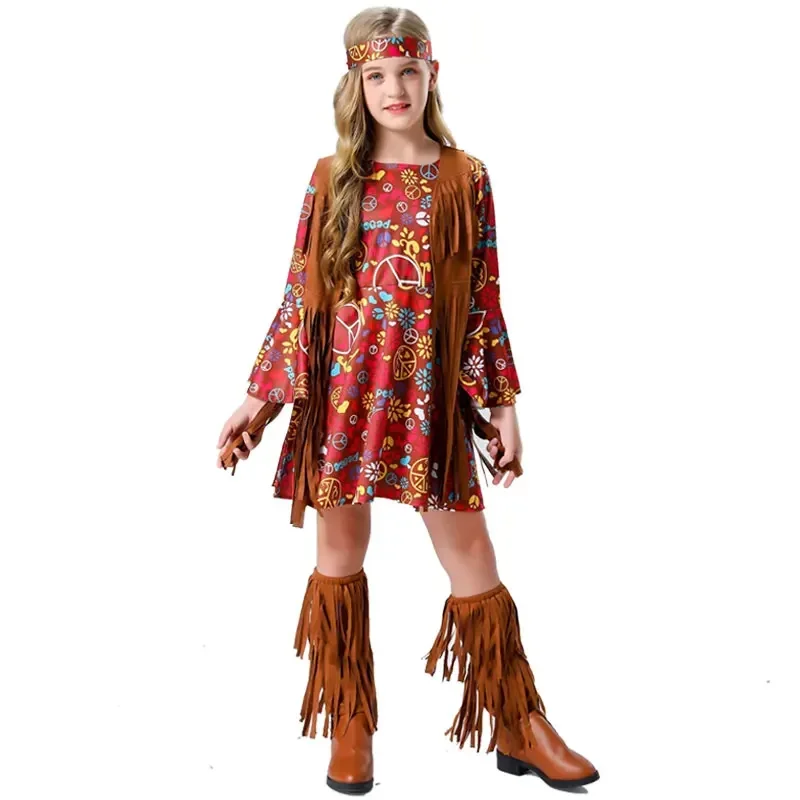 

Halloween Child Concert Rock Hippie Costume Hippie Cosplay Costume Party Tassels Pop Rock Fashion Kid Outfits Stage Performance