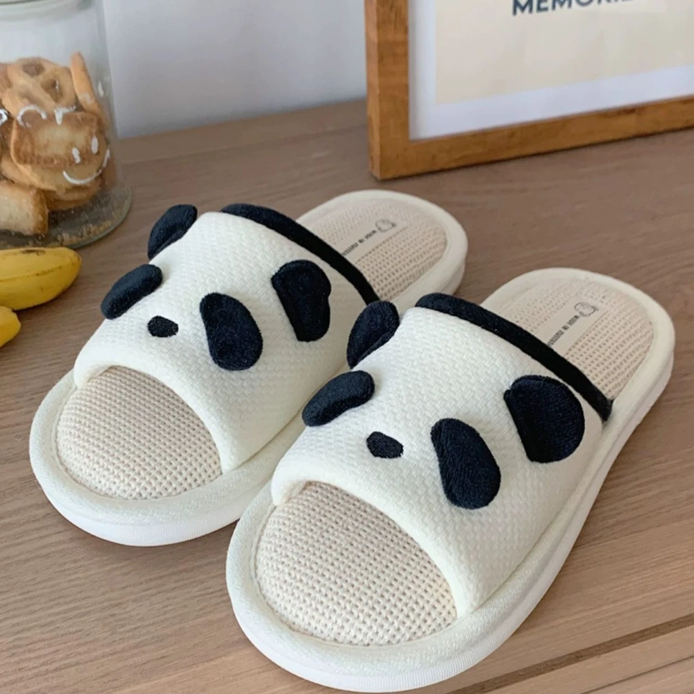 New Cute Panda Fashion Hemp Soft Ladies PVC Casual Mix Colour Design Comfortable Female Linen Home Slippers