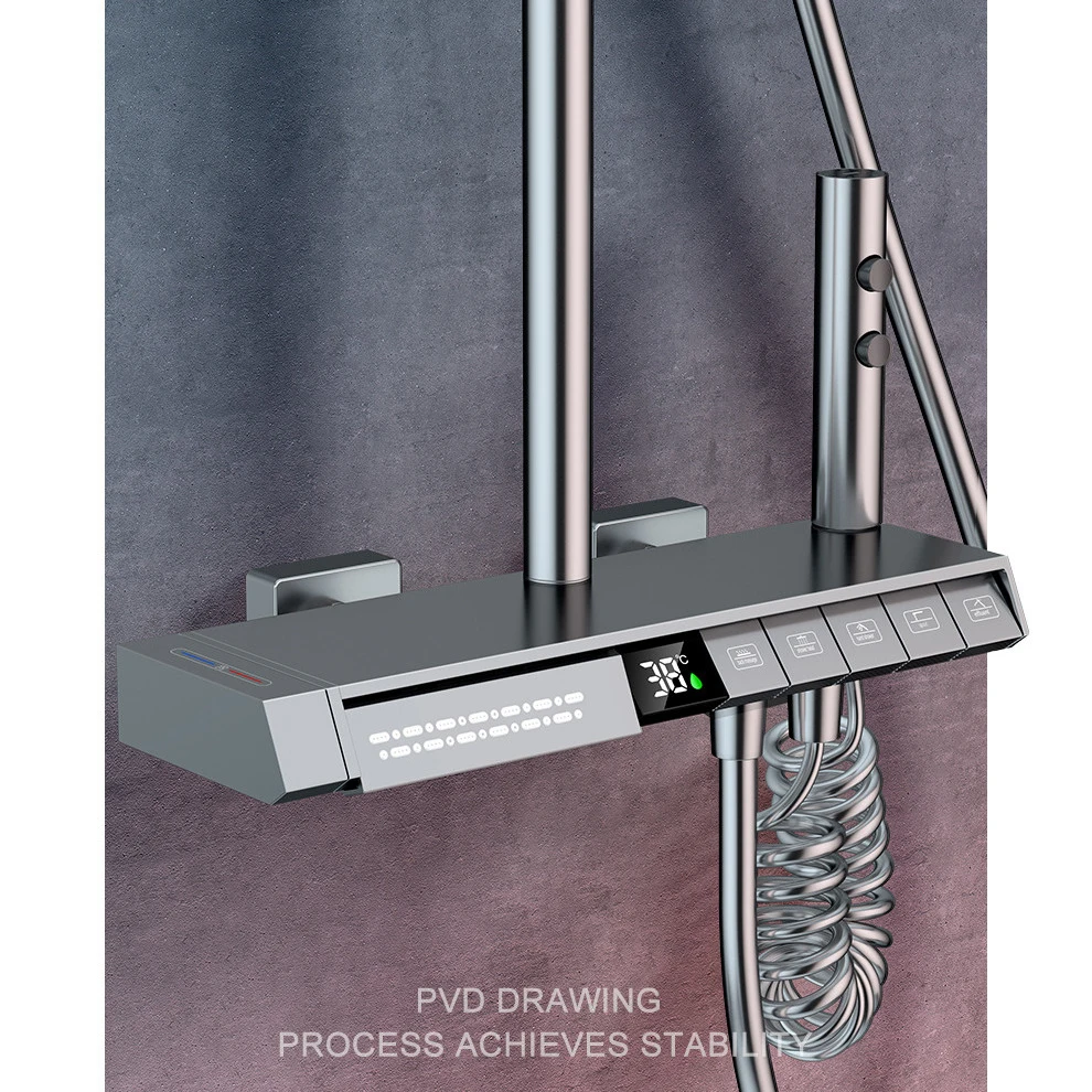 Branco termostático piano digital sistema de chuveiro do banheiro torneiras acessórios chuvas cabeça chuveiro quente e fria conjunto chuveiro digital