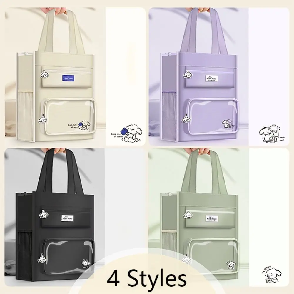 Cartoon Large-capacity Tote School Bag 3-Layer 6 Pockects Canvas Students Handbag Shoulder Bag Learning Supplies