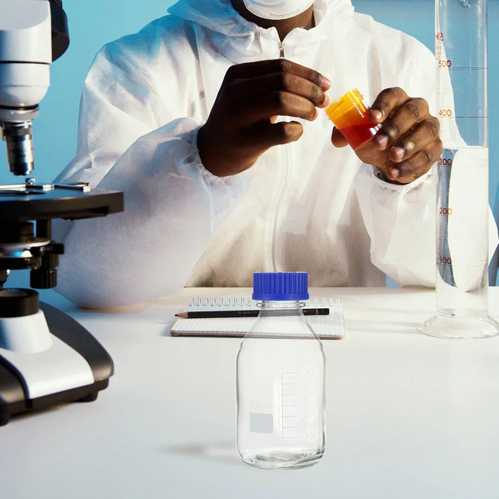 1Pcs Glass Reagent Bottle Chemical 500ml Laboratory Sample Sealing Bottle Stable Base Clear Scale Line Reagent Bottles