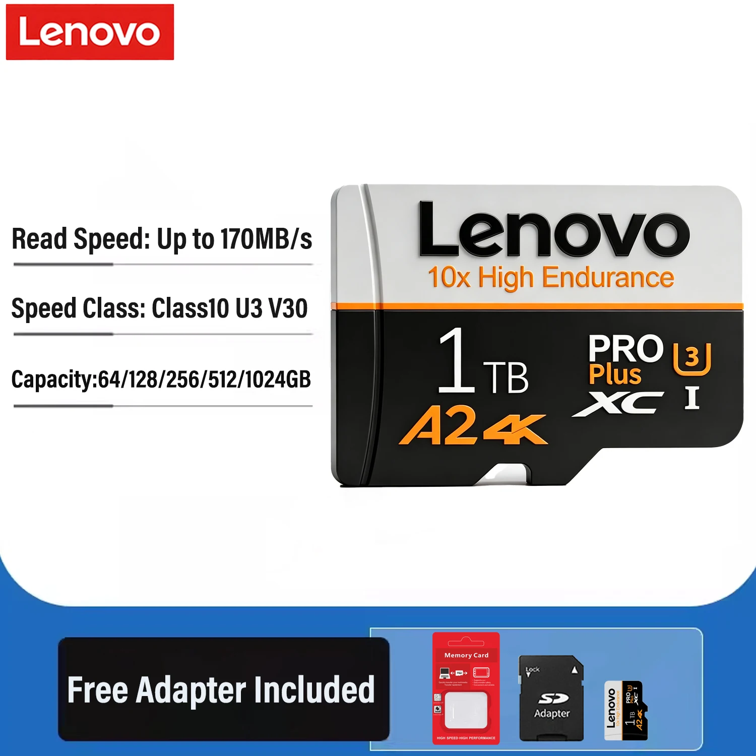 

Lenovo 1TB Memory Card Micro SD Card Fast Read Storage SD Cards for Android Phone Dash Cam Digital Camera U3 V30 TF Card