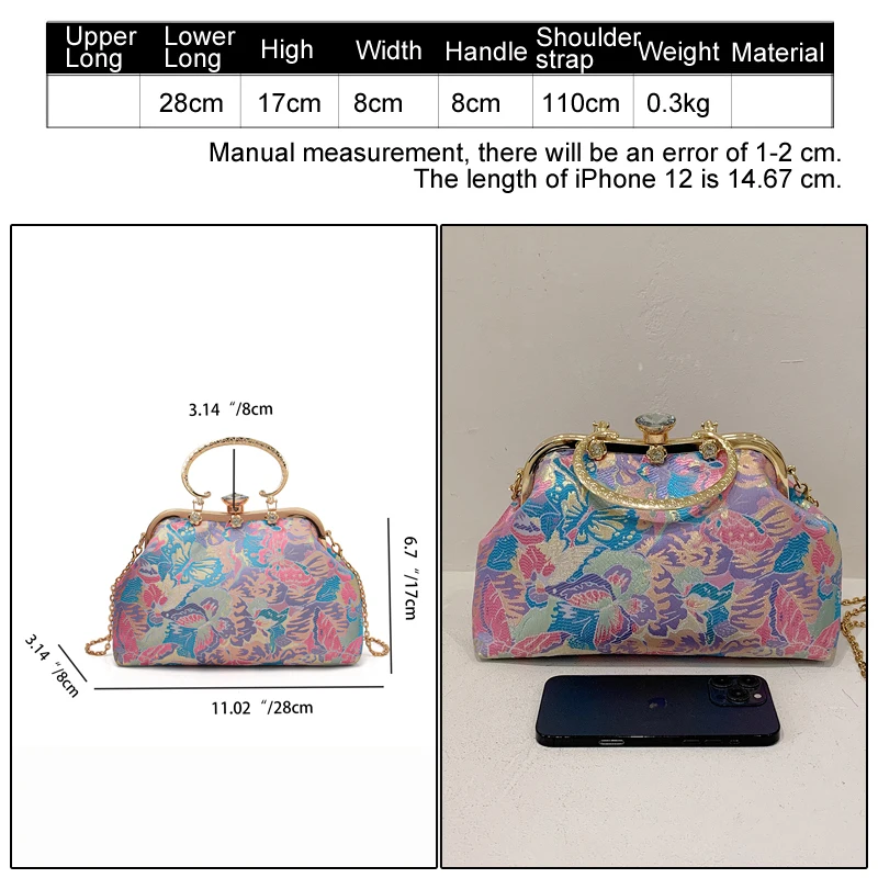 Satin Evening Clutch Bag For Women Diamond Wedding Handbags For Women 2023 Elegant Layd Shoulder Crossbody Bag Printing Purse