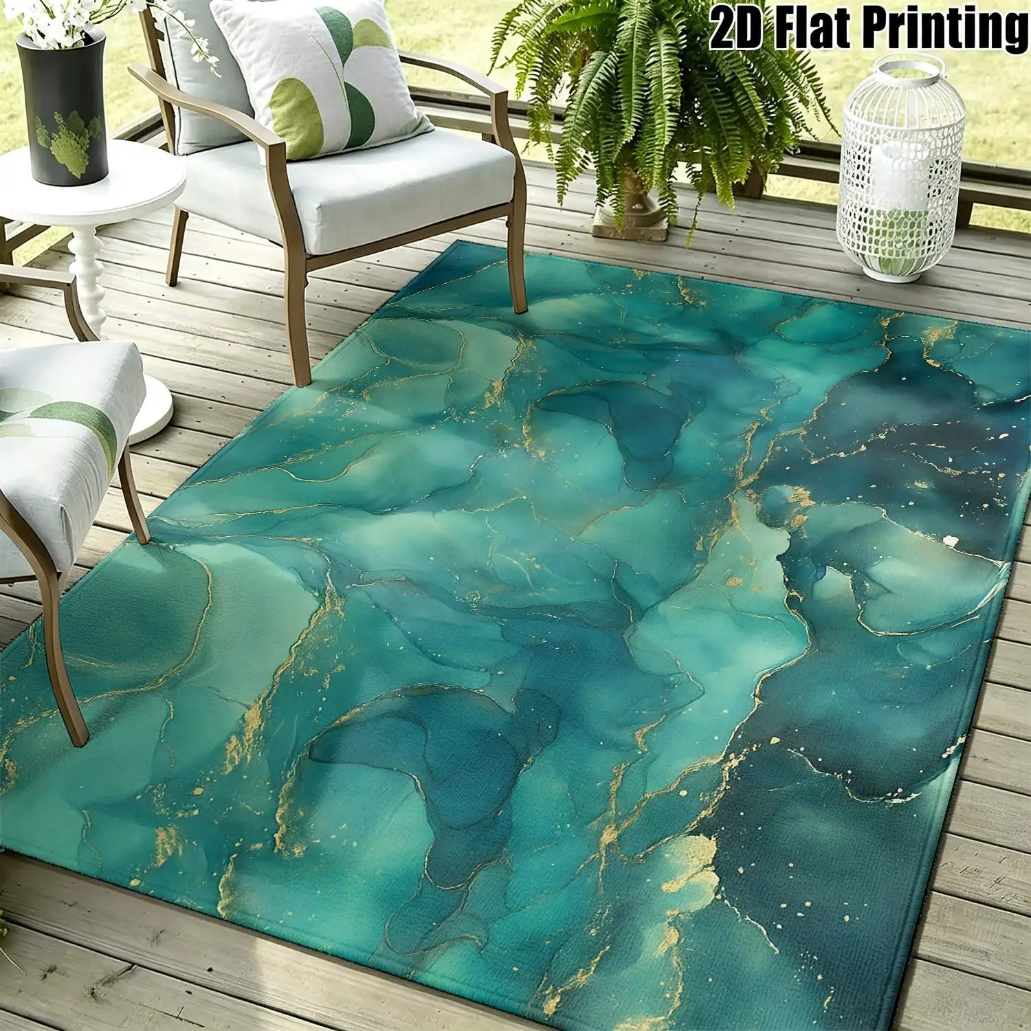 1Pc 2D Printed Carpet with Blue-Green Abstract Art Nordic/Instagram-Style, Modern Minimalist, Geometric Art Floor Mat, Home Decor, Multi-Size, Machine Washable, for Entrance, Dining, Foyer, Bedroom, Study, Living Room.