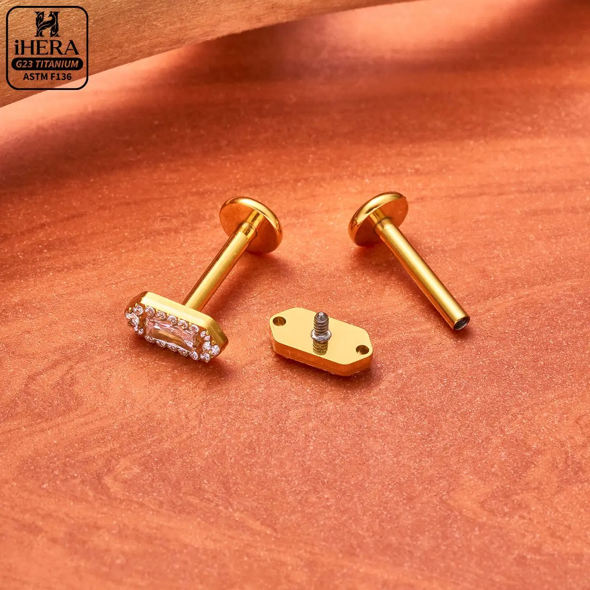 ASTM F136 Titan Blattzweig Flatback Ohrstecker mit funkelndem CZ-Tropfen, Baguette-Cluster, Labret, Helix, Tragus, Conch, Ohrstecker-Schmuck – Detail 36