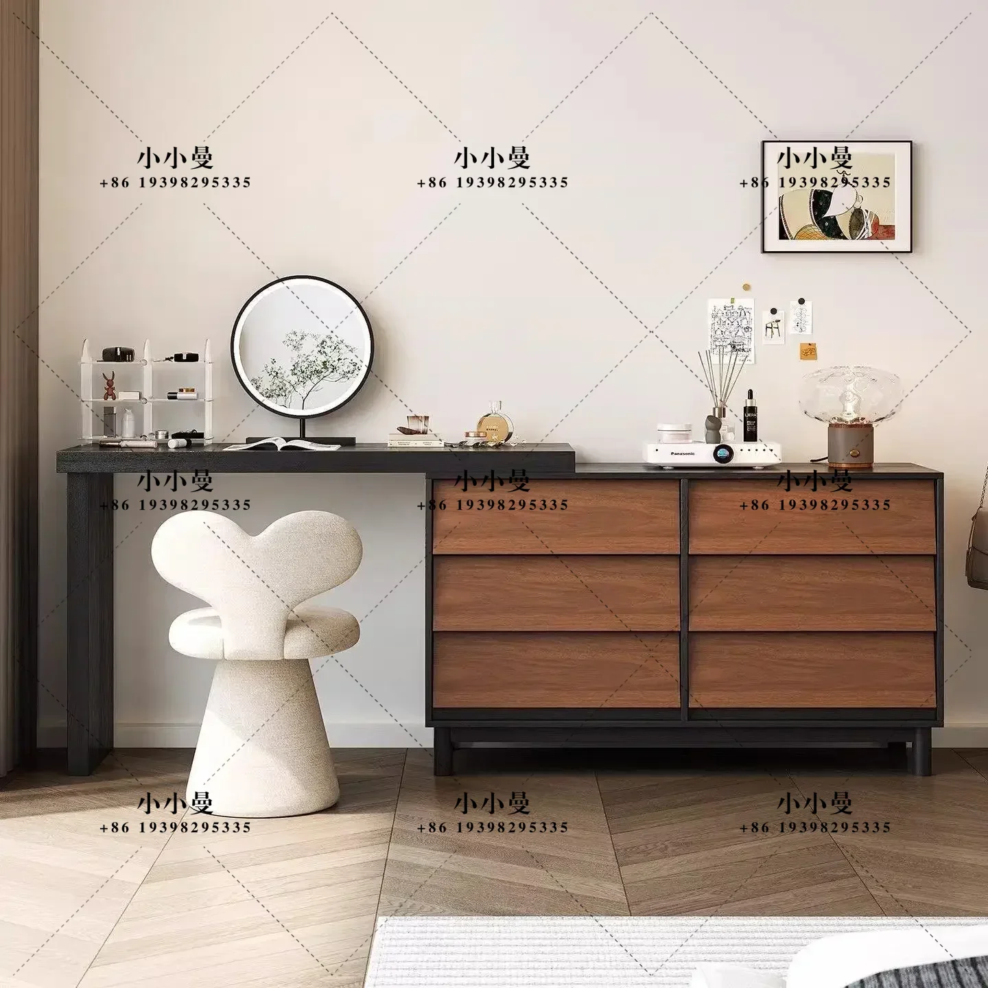 Solid wood dresser chest integrated bedroom end of bed minimalist retro style makeup table