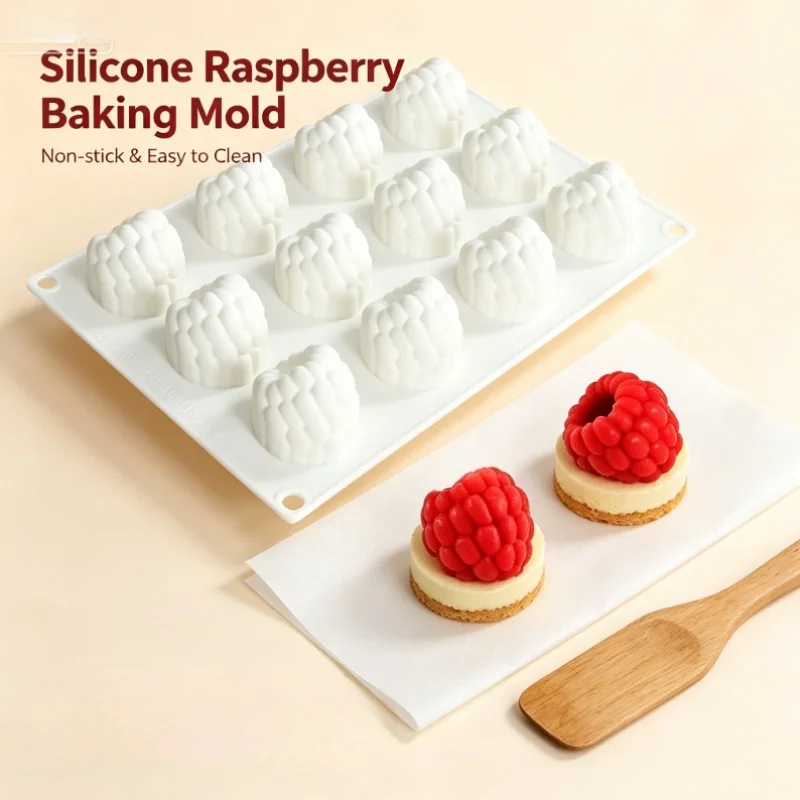 1pc 3D Raspberry Silicone Mold 12-Cavity French Berry Design Non-Stick for Mousse Chocolate Baking Tool view 5