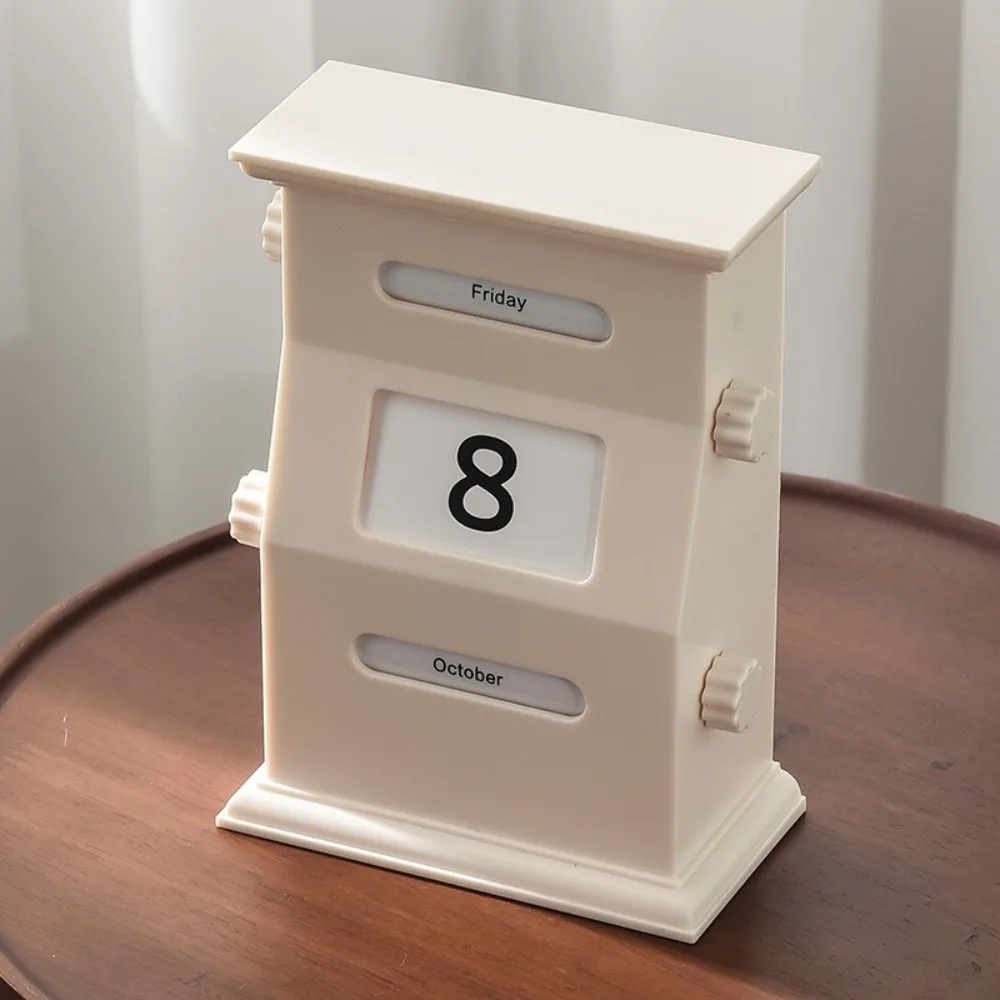 Vintage Perpetual Desk Calendar Desk Date Display Rotation Block Calendar Plastic Light Luxury Desktop Calendar Colleagues