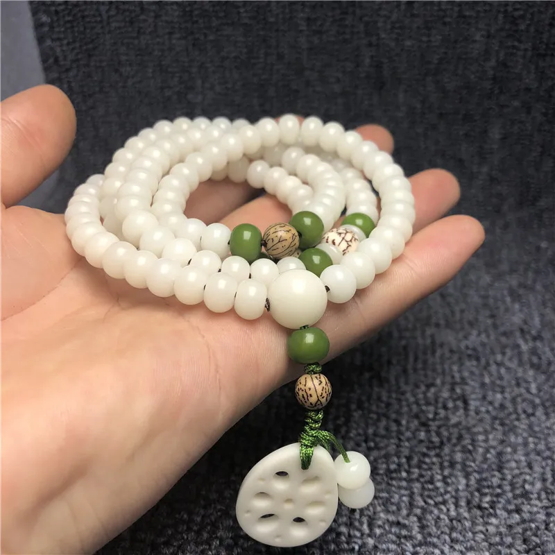 

Bodhi bracelet White Jade 108Bodhi Root Bracelet Pieces Apple Orchard Ivory Nut Lotus Root Slices Pendant Women's