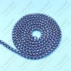 Titanium Flame Anodized Round Box Link Chain Blue Necklace Everyday Carry