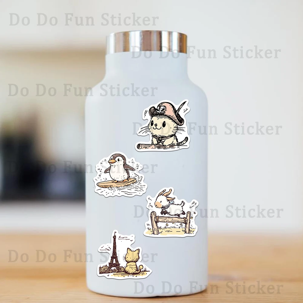 50 قطعة نمط الحنين لطيف مرسومة باليد الحيوانات متعة اليومية ملصق مقاوم للماء بولي كلوريد الفينيل كوب ذاتي الصنع محمول الغيتار الأمتعة سجل القصاصات لتقوم بها بنفسك هدية #5