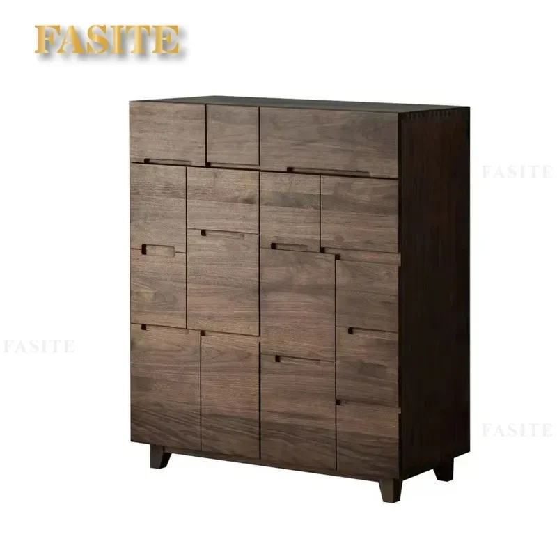 For Nordic All Solid Wood Black Walnut Door Shoe Cabinet Modern Simple Irregular Cherry Wood Drawer Storage Furniture