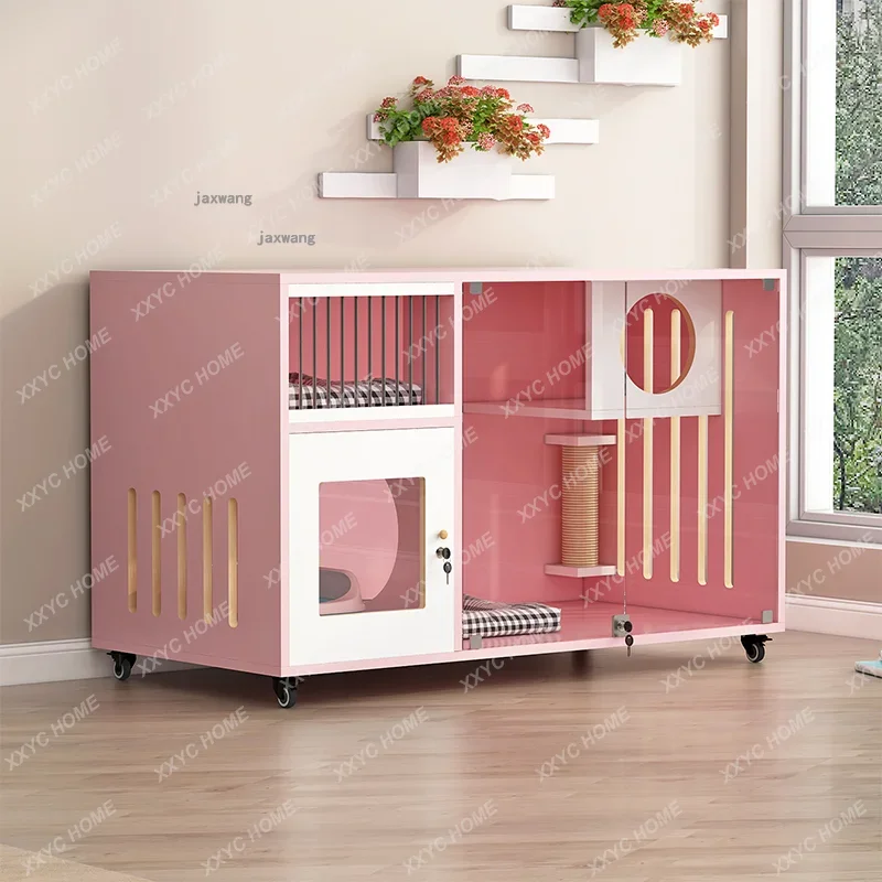 Semi-enclosed Cat Cages Solid Wood Small Animals Nest Fashion Simple Cat House Light Luxury Cats Villa Home Pet Store Cabinet G