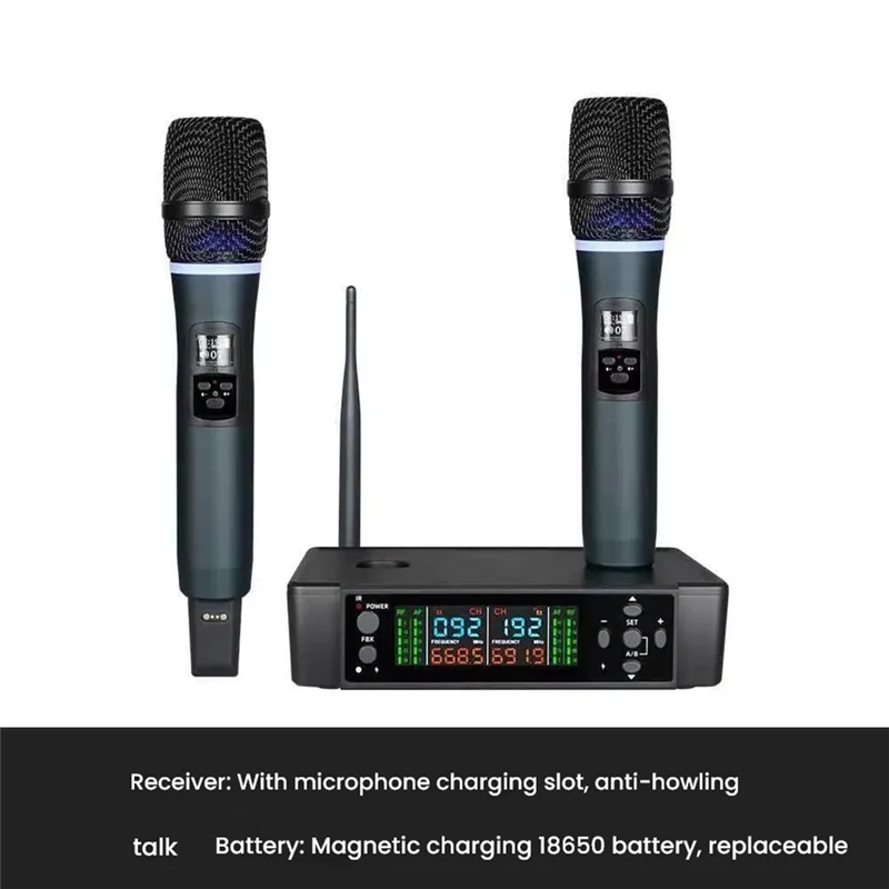 

-A89Z Динамический прямой транслятор с беспроводной зарядкой, набор микрофонов, профессиональный для сценического пения, 2 упаковки, 1 перетаскивание, домашний ручной микрофон