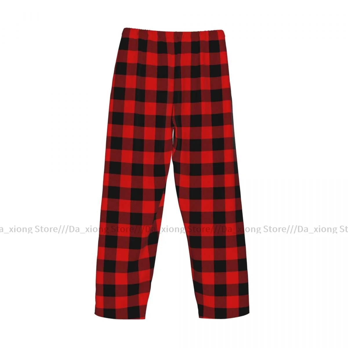 Mens Casual Pajama Long Pant Loose Elastic Waistband Red Buffalo Plaid Pattern (2) Cozy Sleepwear Home Lounge Pants