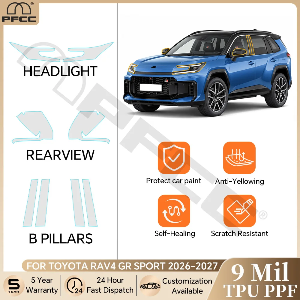 Pre-cut PPF Car Headlight Rearview B Pillars Film For Toyota RAV4 GR Sport 2026 2027 TPU Protection Film Anti-scratch Clear Bra