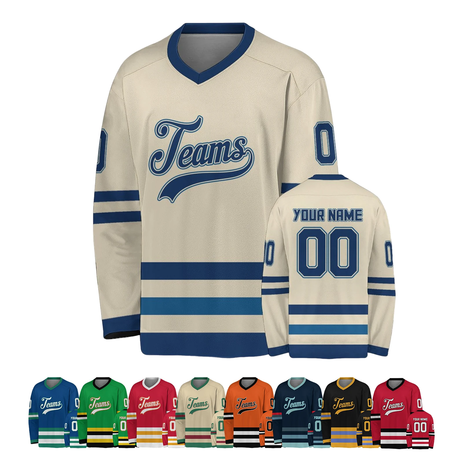 Custom Hockey Jersey Personalized Hockey Shirt with Team Name Number V-Neck Sports Jerseys Long Sleeve for Men Women Youth Kids