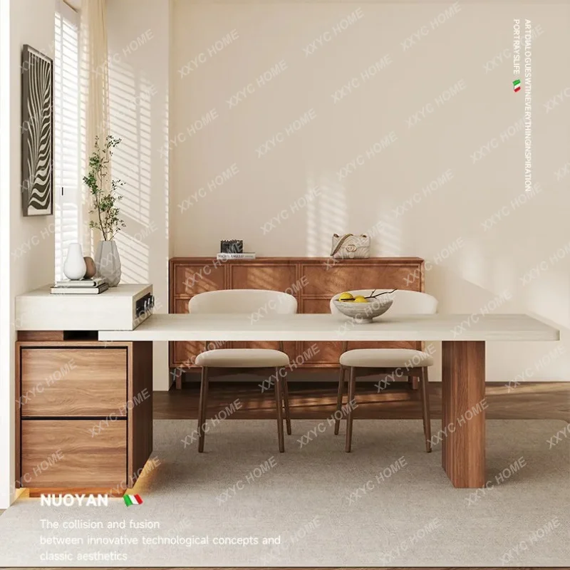 XXRock slab island dining table integrated household retractable small apartment open kitchen against the wall