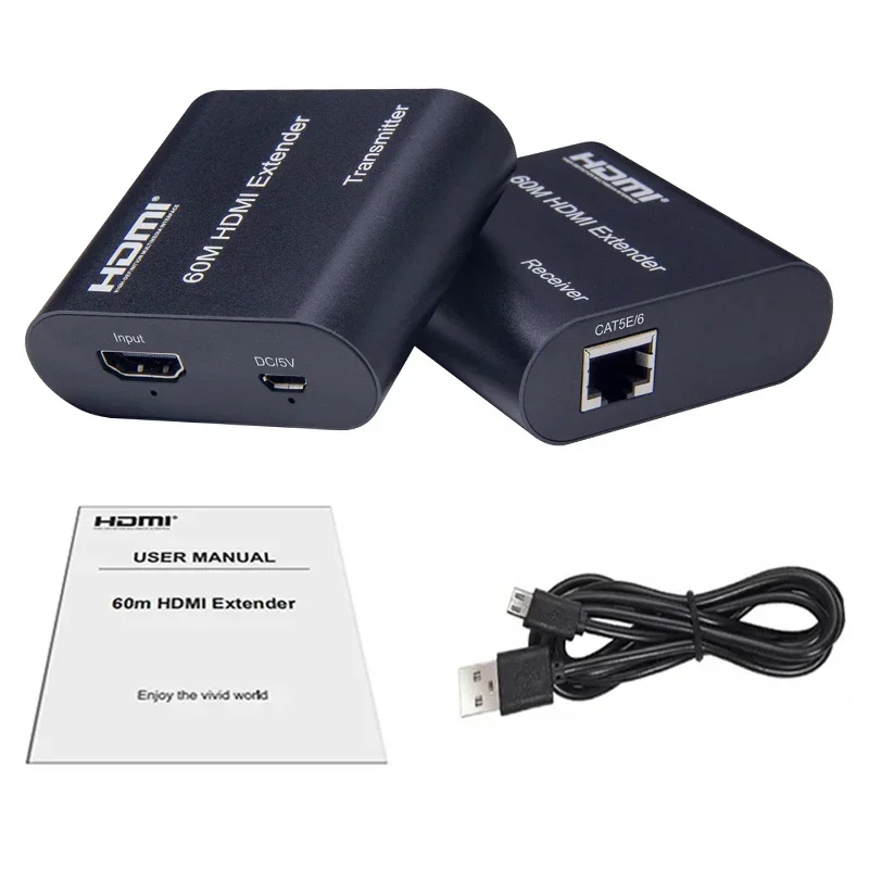 

1080P 60fps HDMI Extender Transmitter Receiver By Cat5e Cat6 RJ45 Ethernet Cable 60m HDMI Extension Audio for PS4 PC DVD To TV